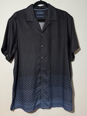 Psycho Bunny- Blue & Black Patterned, Lightweight, Short Sleeve, Button Down-XL
